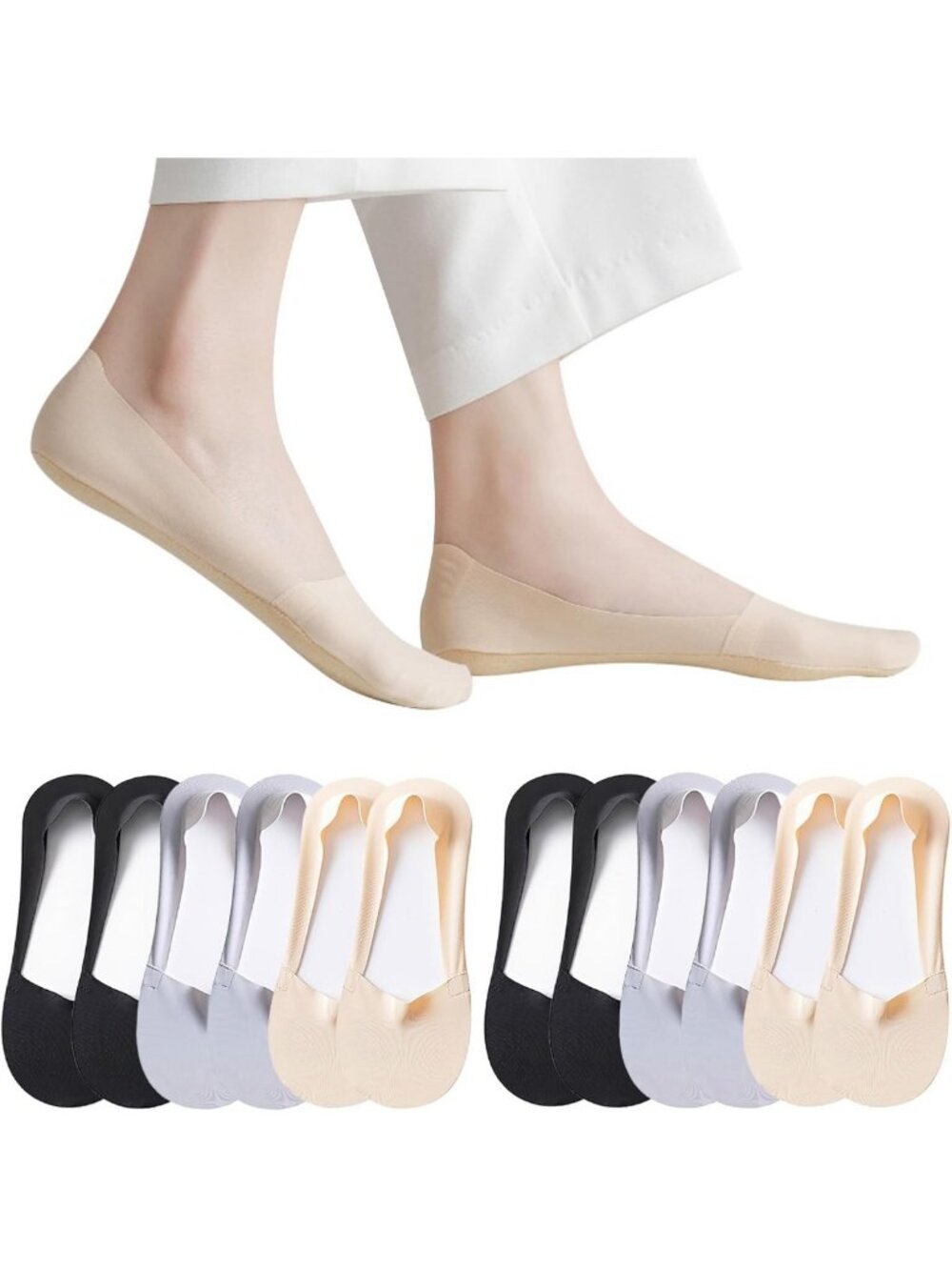 6 Pairs Women's Thin No Show Socks, Invisible Low Cut Liner Footies for Comfort